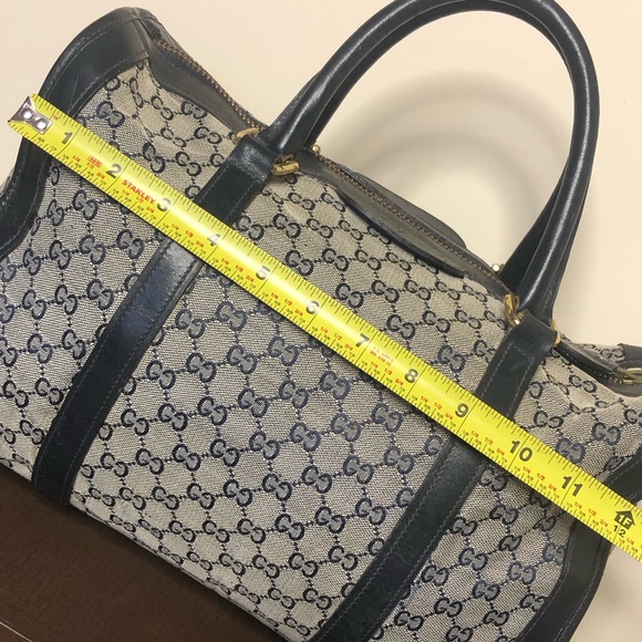 M GUCCI Navy GG Monogram Rolled Top Handle Coated Canvas Boston Travel Bag 30cm - Picture 14 of 17